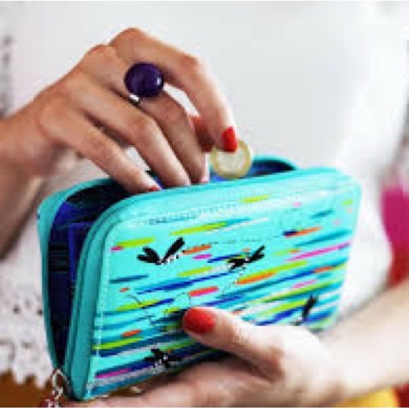 Pylones Purple and Teal Dragonfly Patterned Wallet - Picture 1 of 8